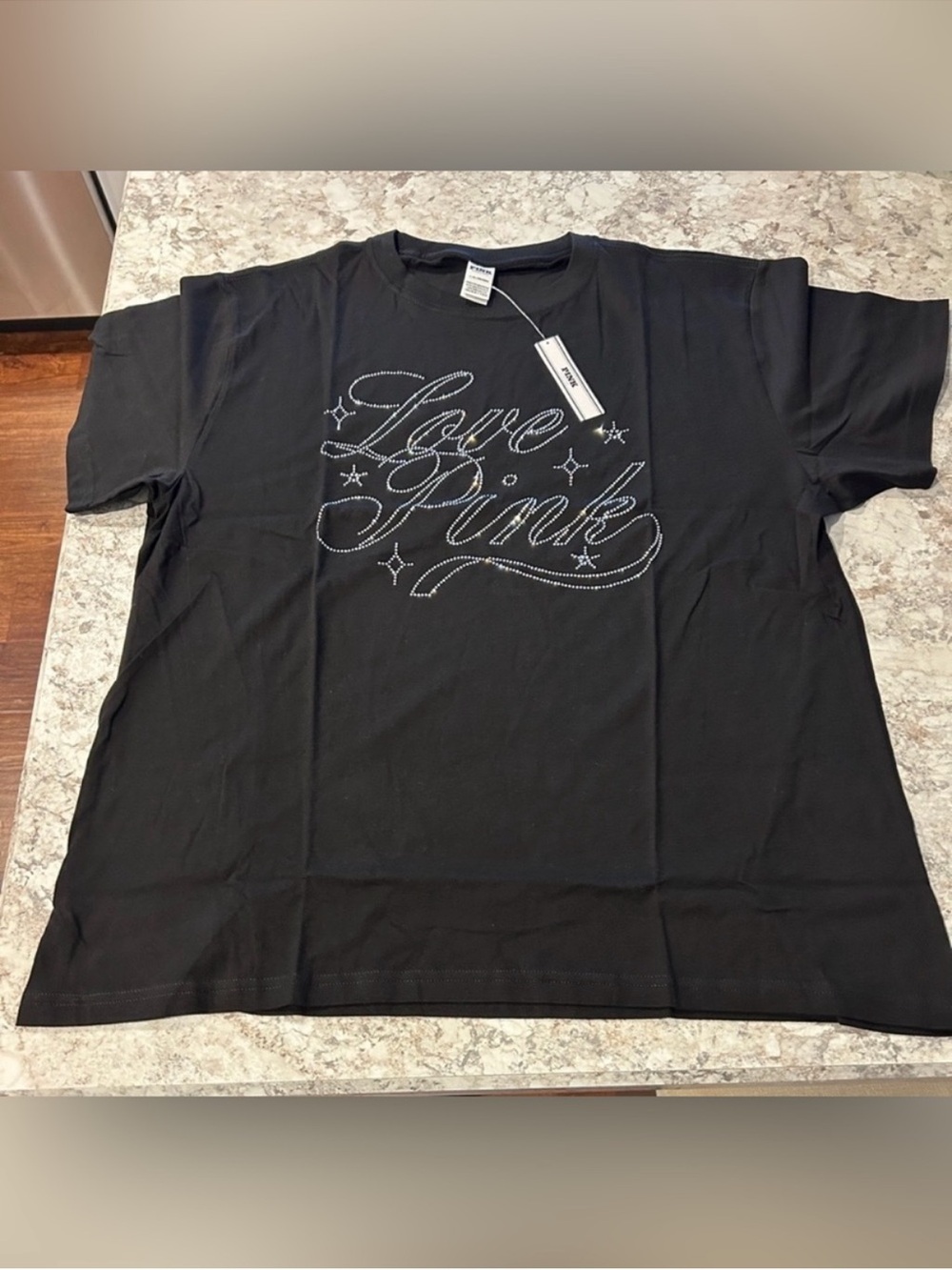 VS PINK LIMITED EDITION Black Bling Sequin LOVE PINK Campus  Tee Large